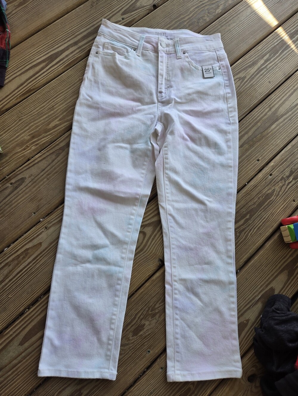 Time and Tru High Rise Straight Crop Jeans - Pastel Tie Dye Size 6 NWT